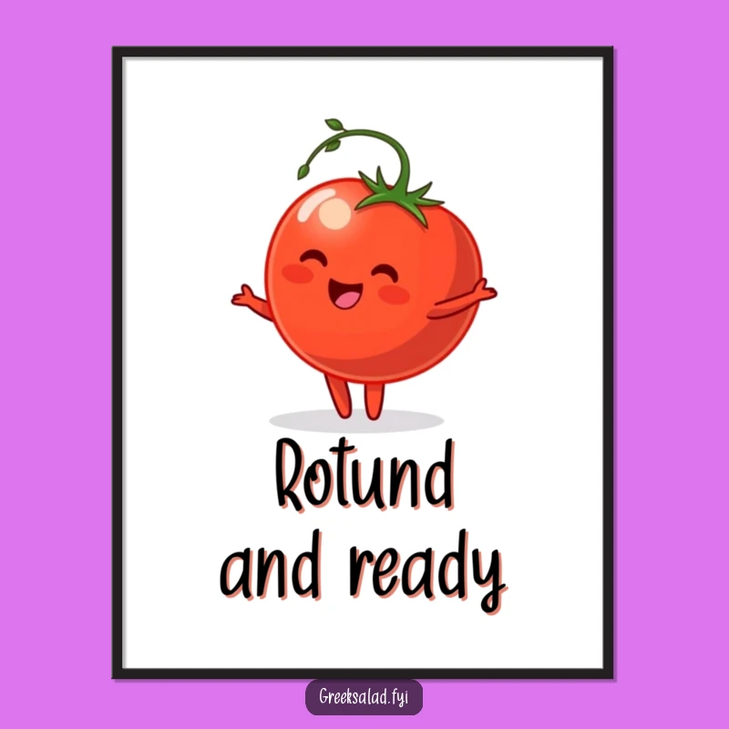 Funny Tomato Pirouette Poster - Happy Veggie Art Print, Perfect Funny Gift for Kitchen Decor
