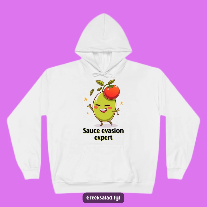 Funny Olive Dodging Tomato Hoodie - Cozy & Humorous Foodie Apparel