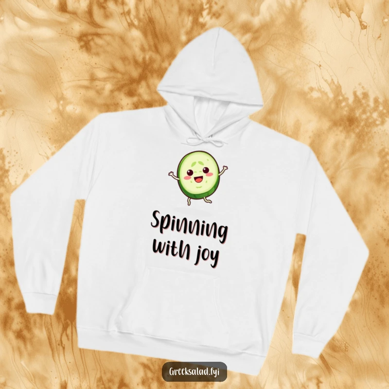 Funny Cucumber Hoodie: A cheerful cucumber slice spins gracefully, offering cozy warmth and cool, laid-back humor.