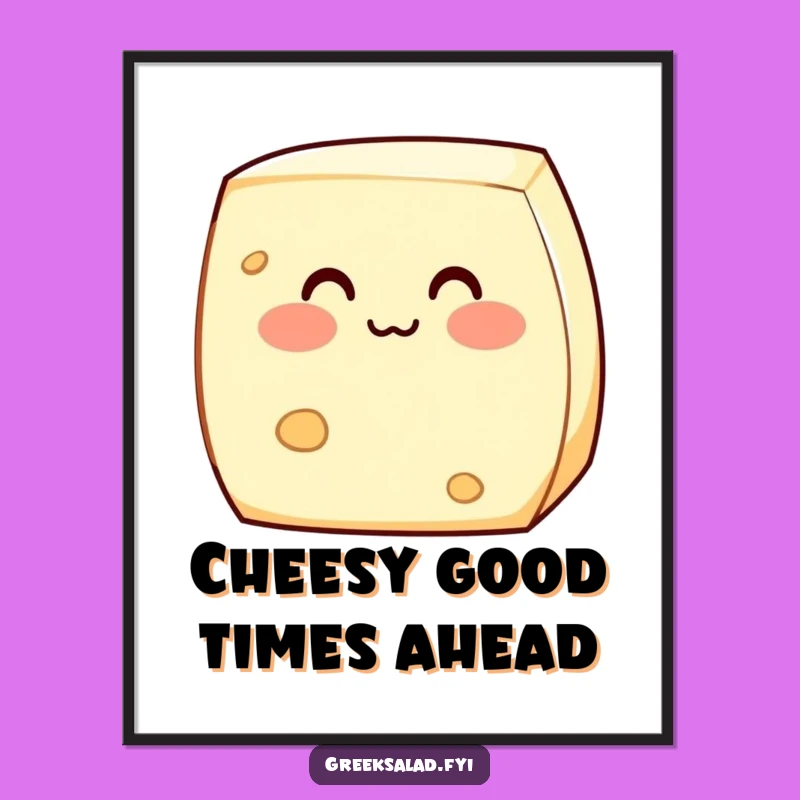 Shy Free Printable Wall Art: Blushing Feta Cheese Character Downloadable Cute Decor