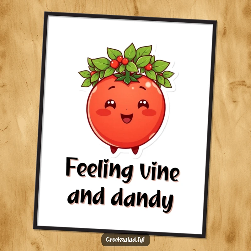 Funny Free Printable Wall Art: A victorious tomato character adorned with a green laurel wreath, looking proud.