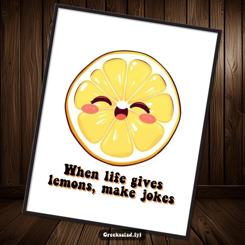 Funny Free Printable Wall Art: Giggling lemon slice captured mid-wink, radiating playful energy.
