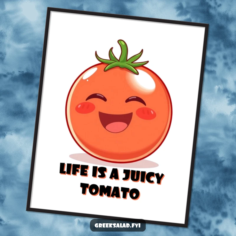 Funny Free Printable tomato wall art, a joyful tomato with a rosy blush rolling with laughter, adding vibrant, humorous flair.