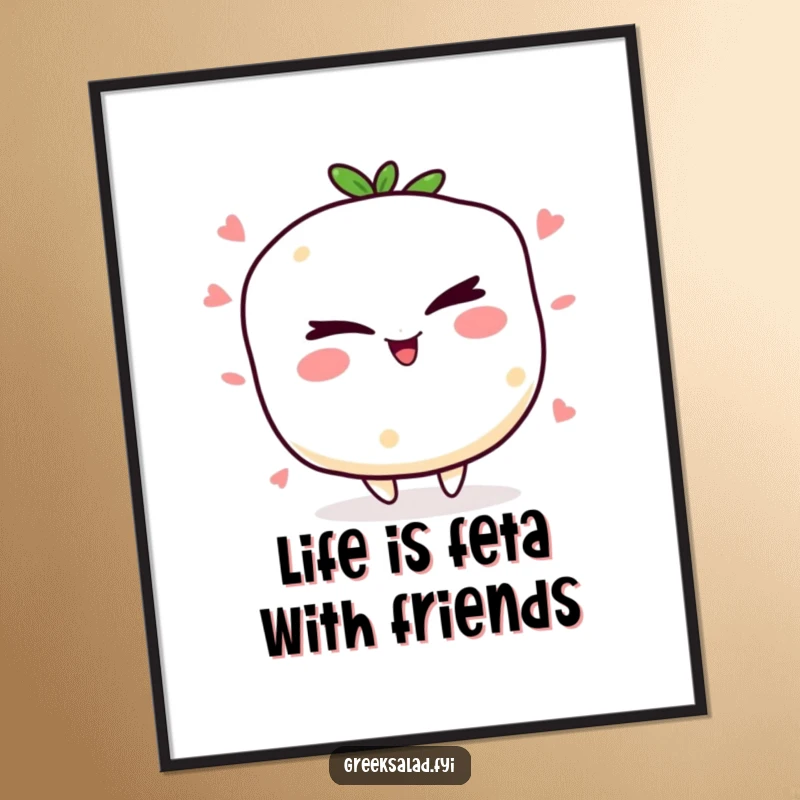 Funny Free Printable Wall Art: A jolly feta cheese character winking mischievously, adding quirky charm to decor.