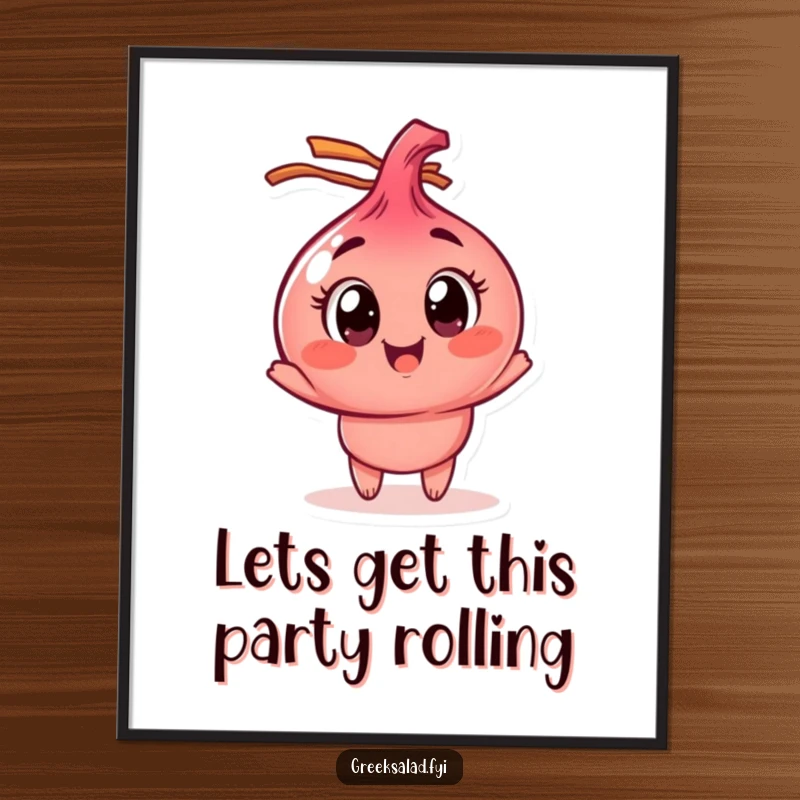 Funny Free Printable Wall Art: A playful red onion character with wide eyes spinning happily, adding quirky decor.