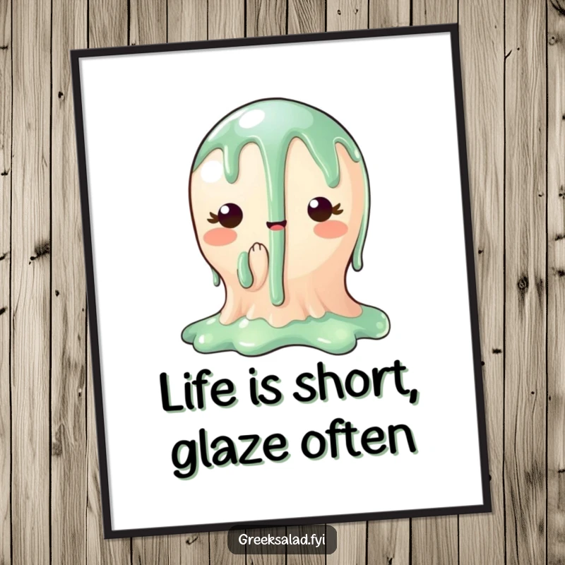 Funny Free Printable wall art: A thick, glossy balsamic glaze dripping slowly, adding a touch of gourmet humor to kitchen decor. Easy DIY.