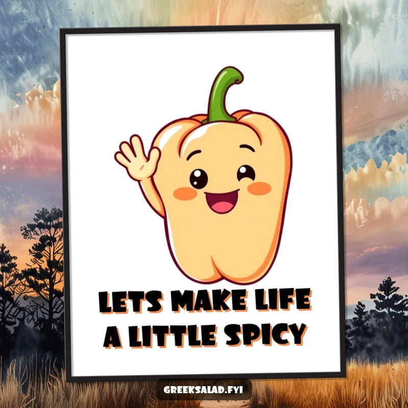 Funny Free Printable Wall Art: A grinning bell pepper segment performing a universally understood cheerful wave.