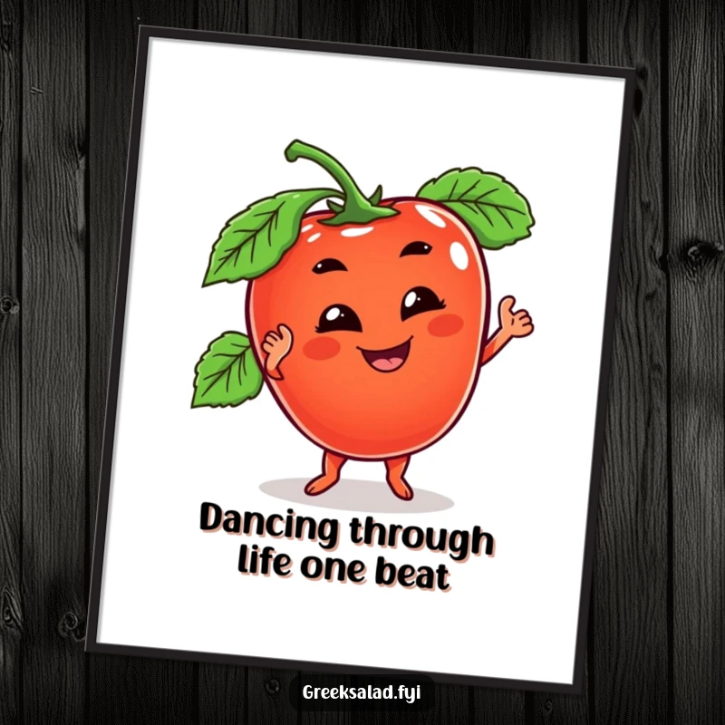 Funny Free Printable Wall Art: Tomato Doing a Wobbly Dance with a Goofy Grin, Energetic Decor