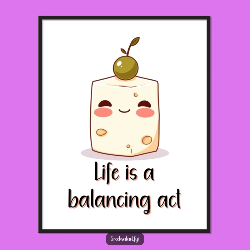 Funny Free Printable Wall Art: Feta Olive Balance - Cute Downloadable Decor