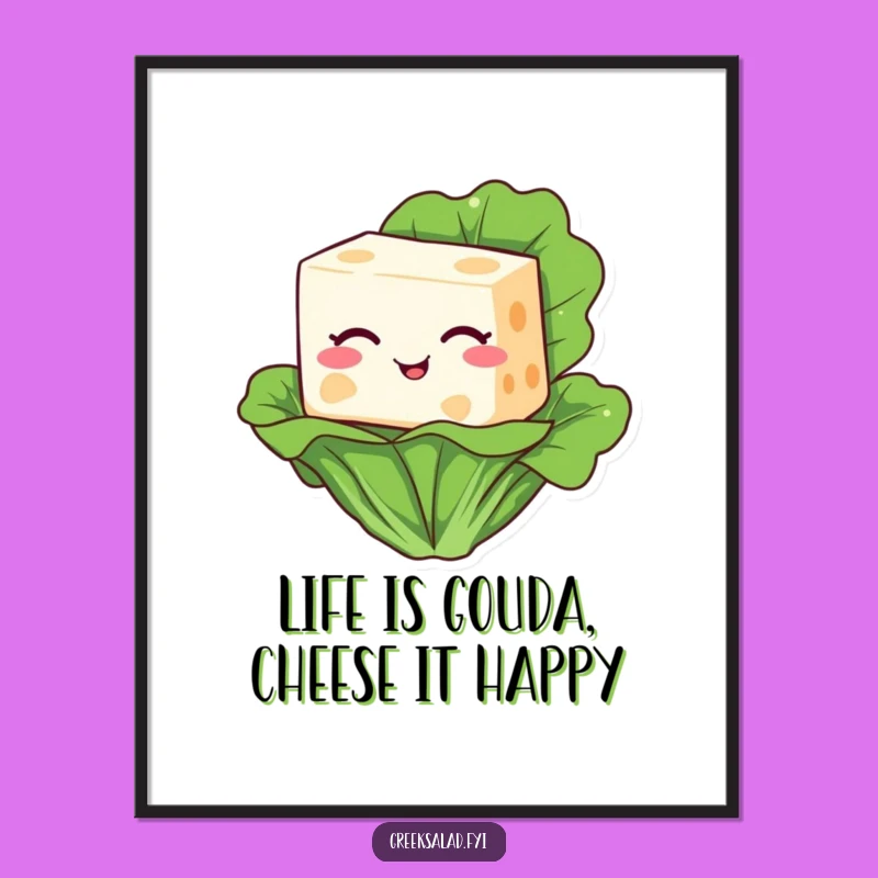 Funny Free Printable Wall Art: Winking Feta Cheese, Quirky Downloadable Decor