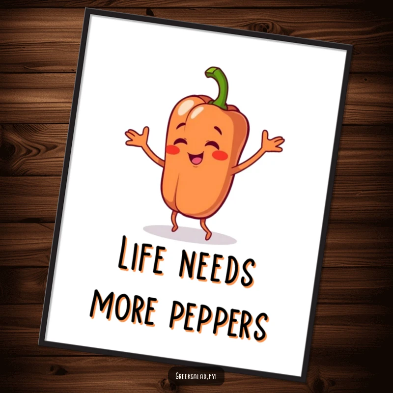 Funny Free Printable Wall Art: A bright bell pepper character captured mid-silly dance, adding playful energy to any room.