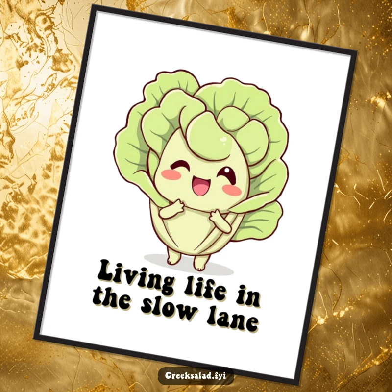 Funny Free Printable Wall Art: Delighted Lettuce Leaf Fanning Itself, Cool, Humorous, Green Decor