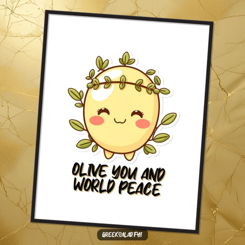 Funny Free Printable Wall Art: Cheeky olive wearing a laurel wreath, a humorous and sophisticated digital art piece.