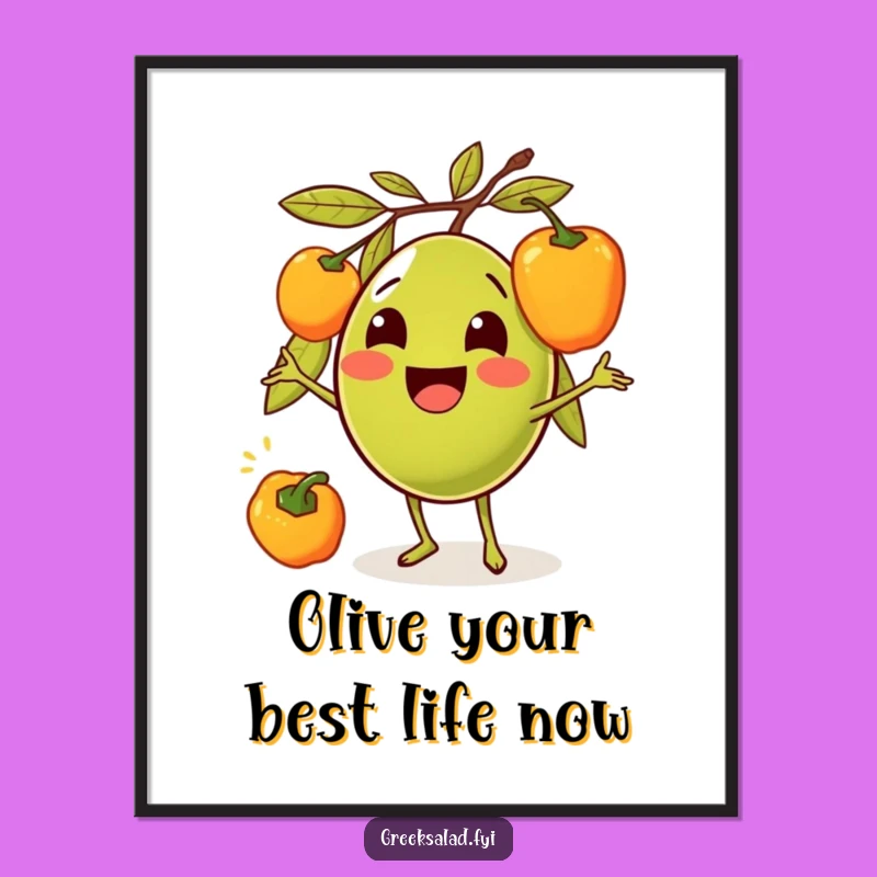 Funny Free Printable Wall Art: Olive Juggling Peppers, Quirky Downloadable Decor