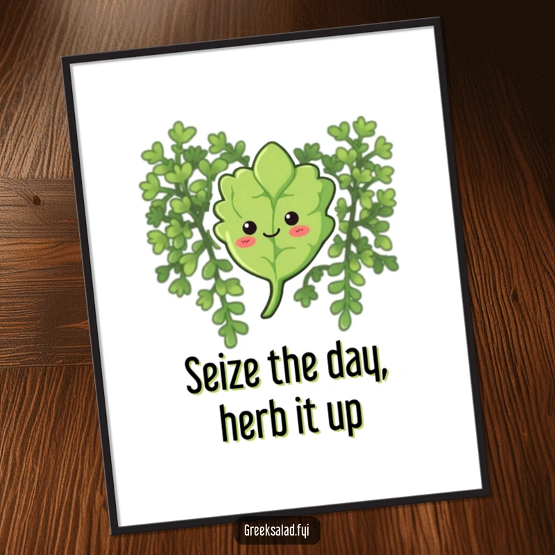 Funny Free Printable Wall Art: A smiling oregano leaf descending gently, evoking a sense of calm and happiness.