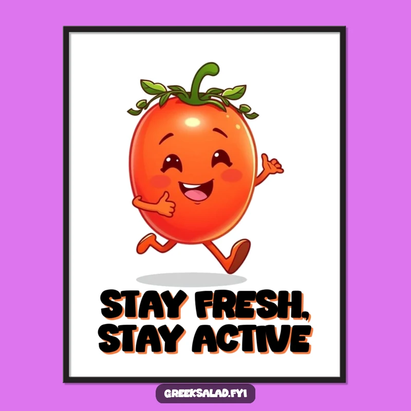 Free Printable Wall Art: Cheerful Jogging Tomato, Humorous Downloadable Health Decor