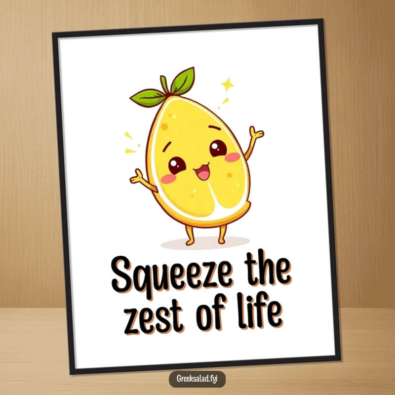 Funny Free Printable Wall Art showcasing a delightful lemon wedge character wiggling its zest, radiating cheerful and sunny vibes.