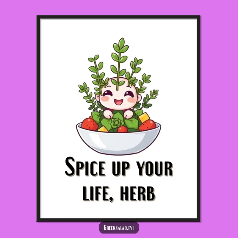 Whimsical Free Printable Wall Art: Winking Oregano, Salad Themed Downloadable Decor