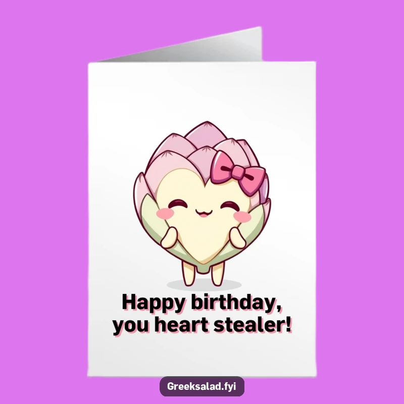 Free Printable Birthday Card: Bowing Artichoke Heart for a Happy Celeb