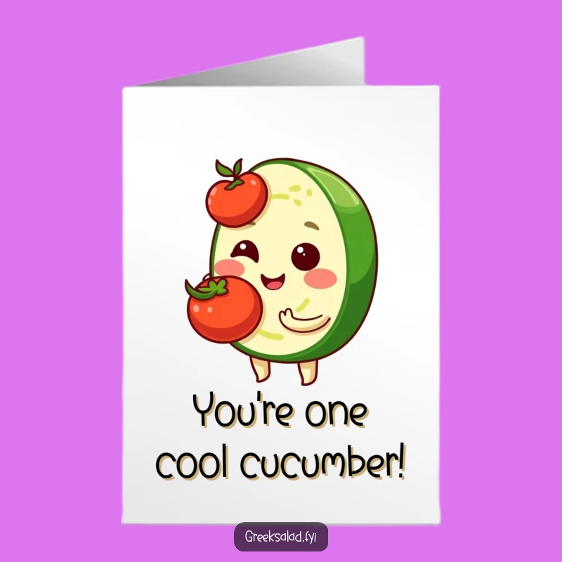 Free Printable Birthday Card: Shy Cucumber & Tomato, Funny Downloadable Gift
