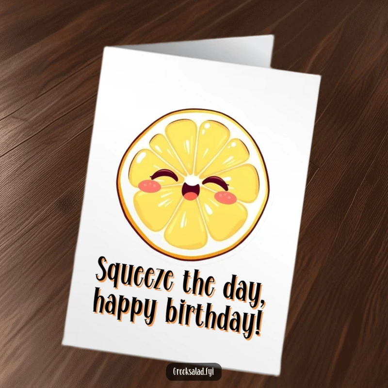Funny Free Printable Birthday Card: Giggling lemon slice giving a playful wink for a cheerful birthday.
