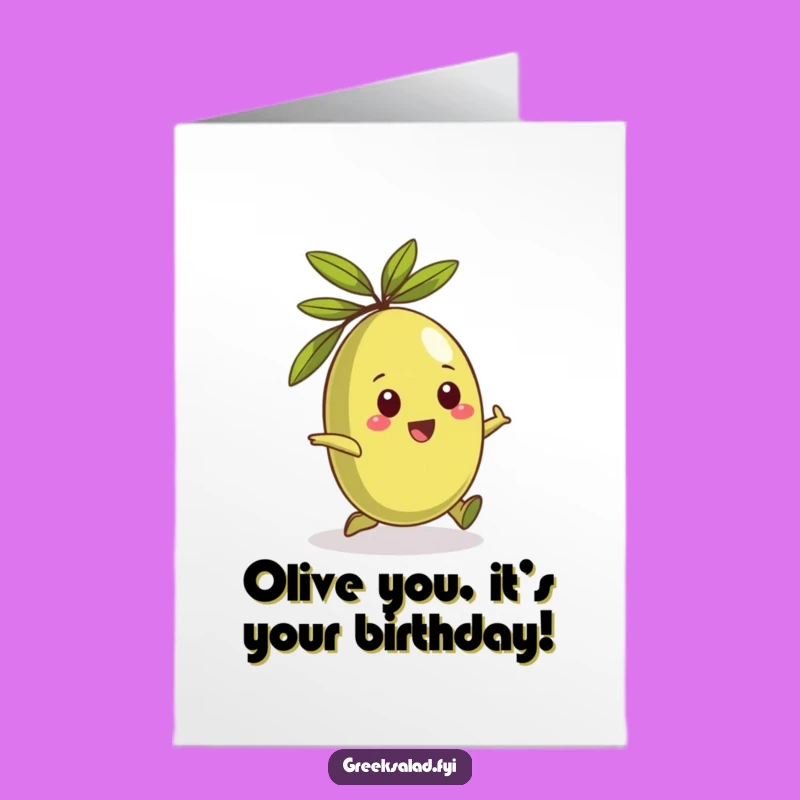 Funny Free Printable Birthday Card: Rolling Olive Character, Playful Downloadable Gift