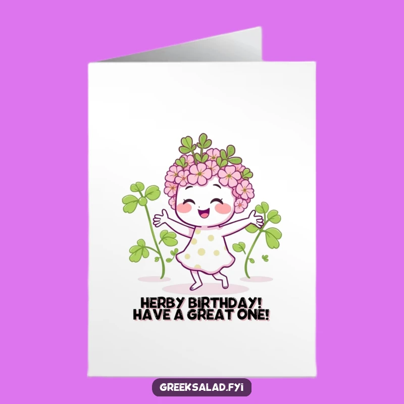 Free Printable Birthday Card: Funny Dancing Oregano Sprig Downloadable Gift for Herb Lovers