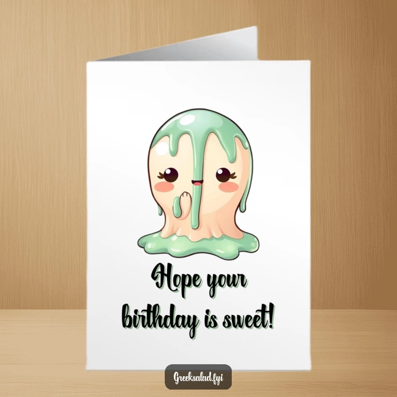 Funny Free Printable birthday card: A charmingly thick balsamic glaze dripping elegantly, wishing happy birthday. Perfect for culinary enthusiasts.