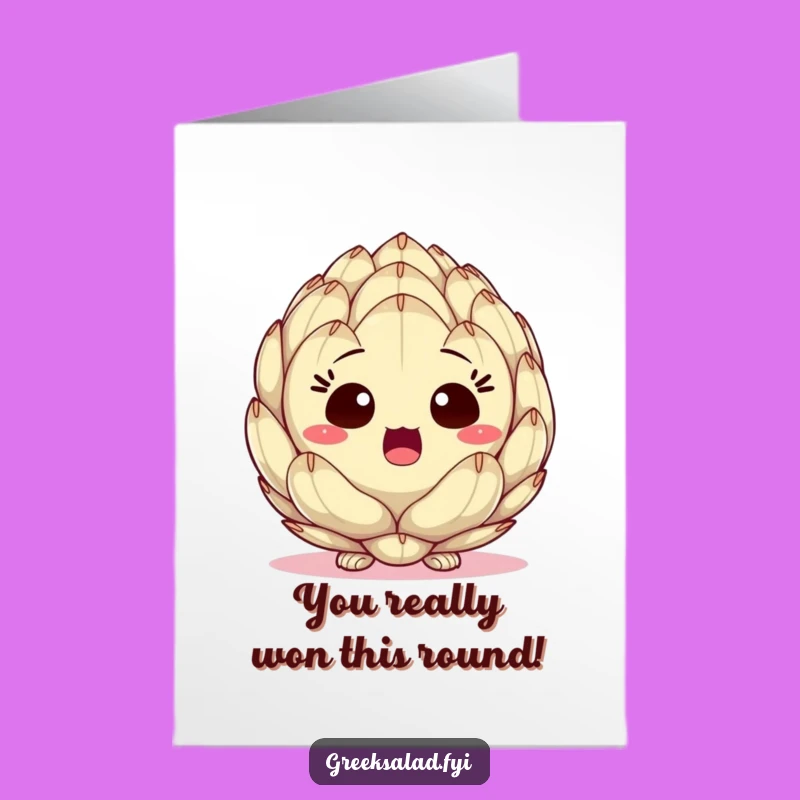 Free Printable Congrats Card: Surprised Artichoke Heart Peeking Downloadable Gift