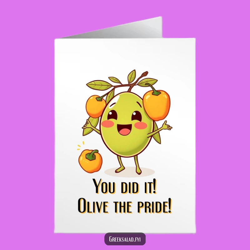 Free Printable Congratulations Card: Olive Juggling Peppers, Funny Downloadable Gift