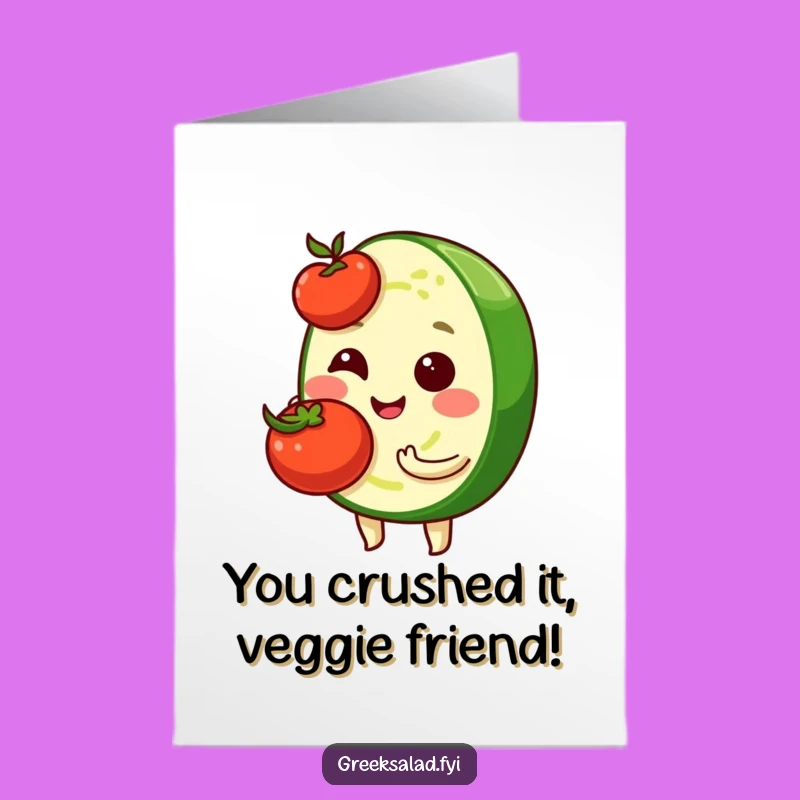 Free Printable Congrats Card: Shy Cucumber & Tomato, Humorous Downloadable
