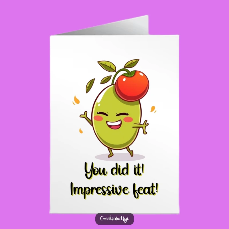 Free Printable Congrats Card: Funny Olive Dodging Tomato, Epic Downloadable Achievement Gift