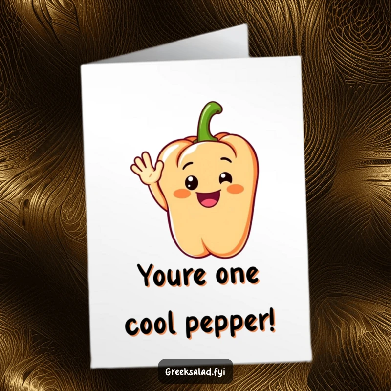 Funny Free Printable Congratulations Card: A grinning bell pepper segment offering a friendly and cheerful wave.