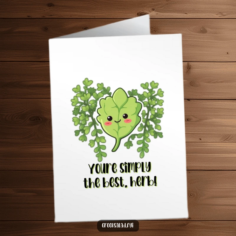 Funny Free Printable Congratulations Card: A smiling oregano leaf drifting gently downwards, conveying good wishes.