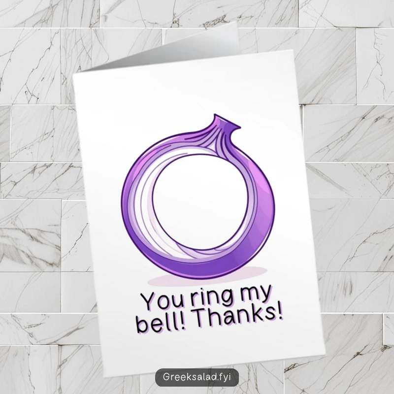 Funny Free Printable Thank You Card: a playful purple onion ring captured mid-spin, sending thanks your way.
