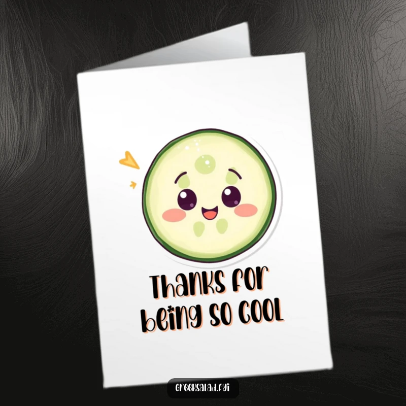 Funny Free Printable Thank You Card: A delighted cucumber slice winkingly expresses gratitude with a playful touch.