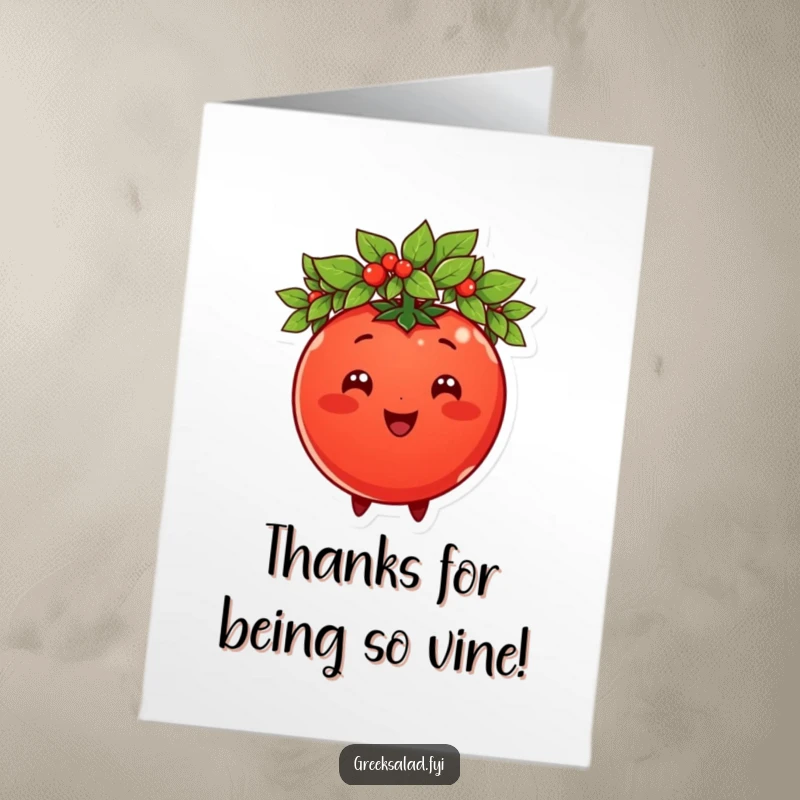 Funny Free Printable Thank You Card: A beaming tomato sporting a laurel wreath, expressing heartfelt thanks.