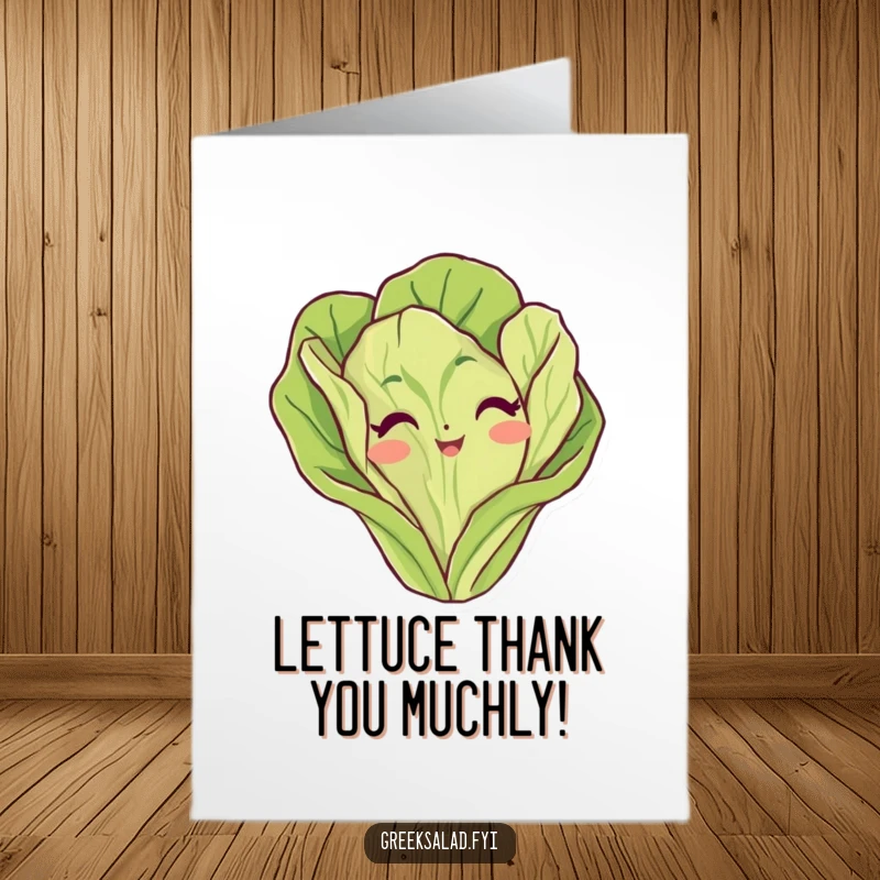 Funny Free Printable Thank You Card with a sneaky lettuce leaf character peeking from the side, perfect for a lighthearted note of thanks.