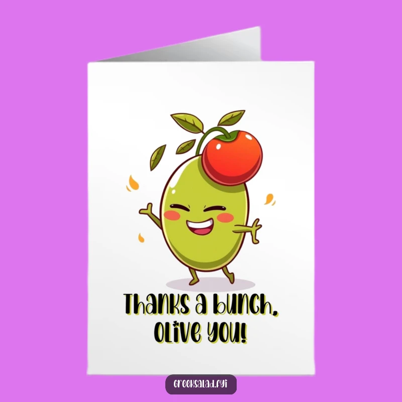Free Printable Thank You Card: Funny Olive Dodging Tomato, Grateful Downloadable Gift