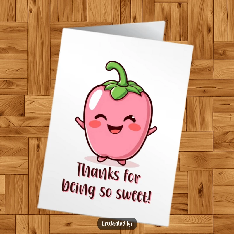 Free Printable Thank You Card: A cheerful bell pepper character offering a bright smile, a fresh way to say thanks.