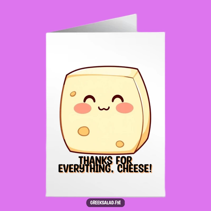 Funny Free Printable Thank You Card: Blushing Feta Cheese Character Downloadable Cute