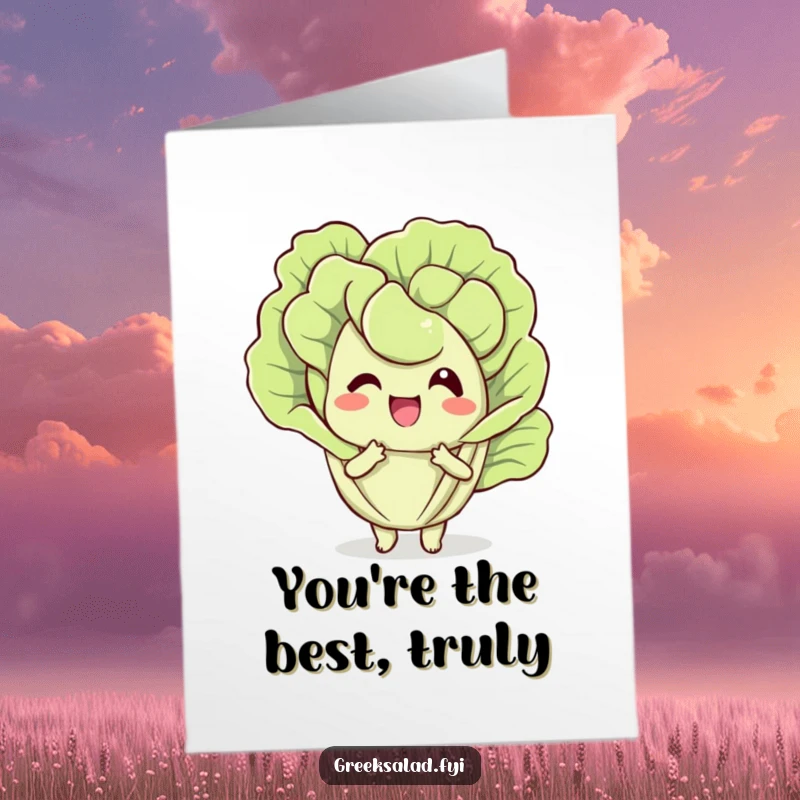 Funny Free Printable Thank You Card: Happy Lettuce Leaf Fanning Itself, Cool and Appreciative