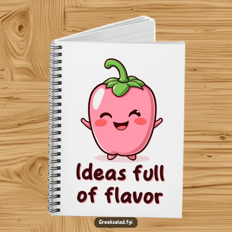Funny notebook with a cheerful bell pepper character offering a bright smile, inspiring happy note-taking.