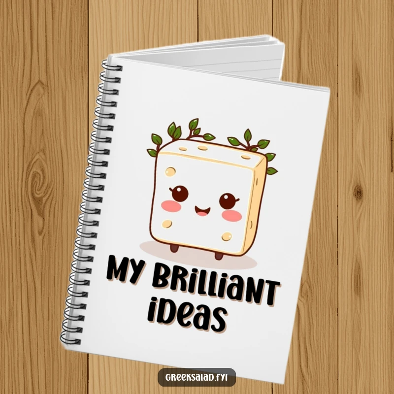 Funny Feta Cheese Notebook: A happy feta cheese cube with a laurel wreath, inspiring notes and creative thoughts with a smile.