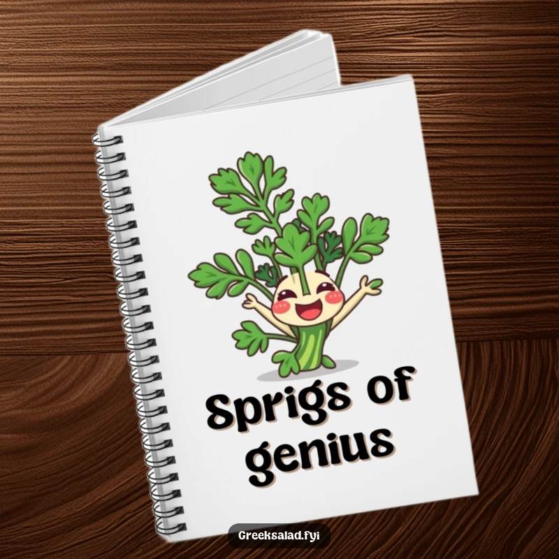 Funny Notebook: A happy parsley sprig joyfully does a somersault, great for jotting down ideas.
