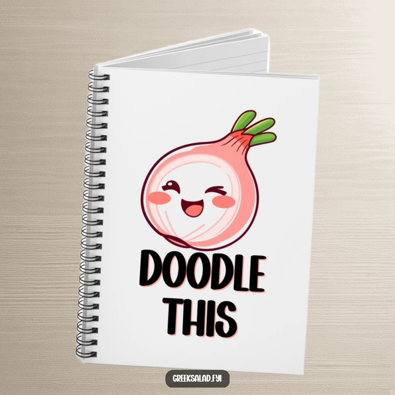 Funny Notebook featuring a smiling red onion ring giving a playful wink, inspiring witty thoughts and organized notes.