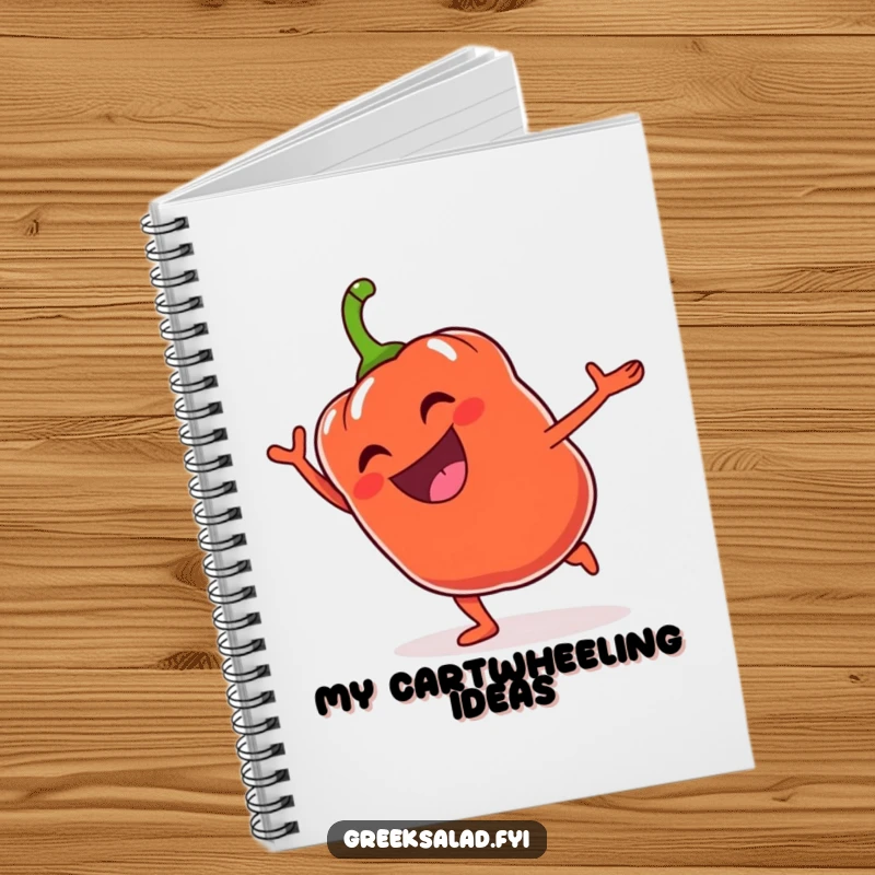 Funny Bell Pepper Cartwheel Notebook: A grinning bell pepper does a cartwheel, perfect for jotting energetic ideas.