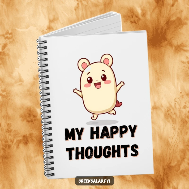 Funny notebook cover with a feta cheese character performing a cheerful hop, ideal for jotting down ideas and happy thoughts.