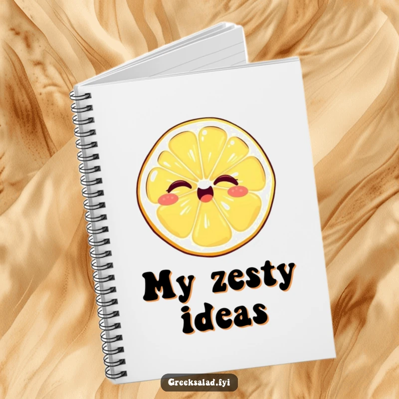 Funny notebook cover showing a giggling lemon slice giving a playful wink, ready to inspire zesty ideas and cheerful notes.