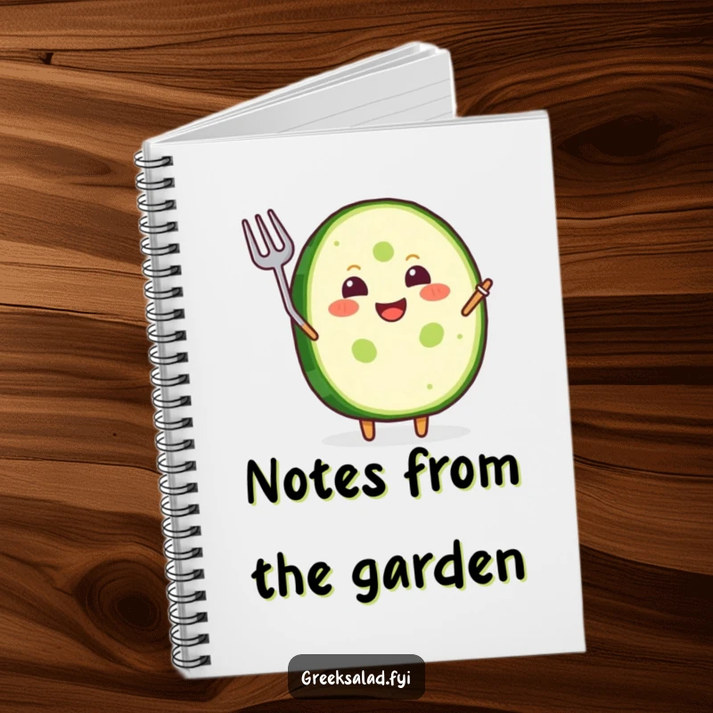 Funny Notebook: A joyful cucumber slice grins and waves a tiny fork, great for food notes.